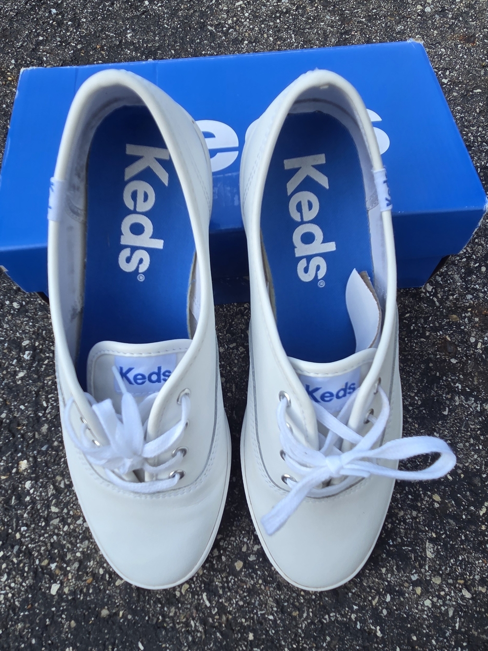 Keds White Canvas Lace-Up Sneakers with Blue Insoles